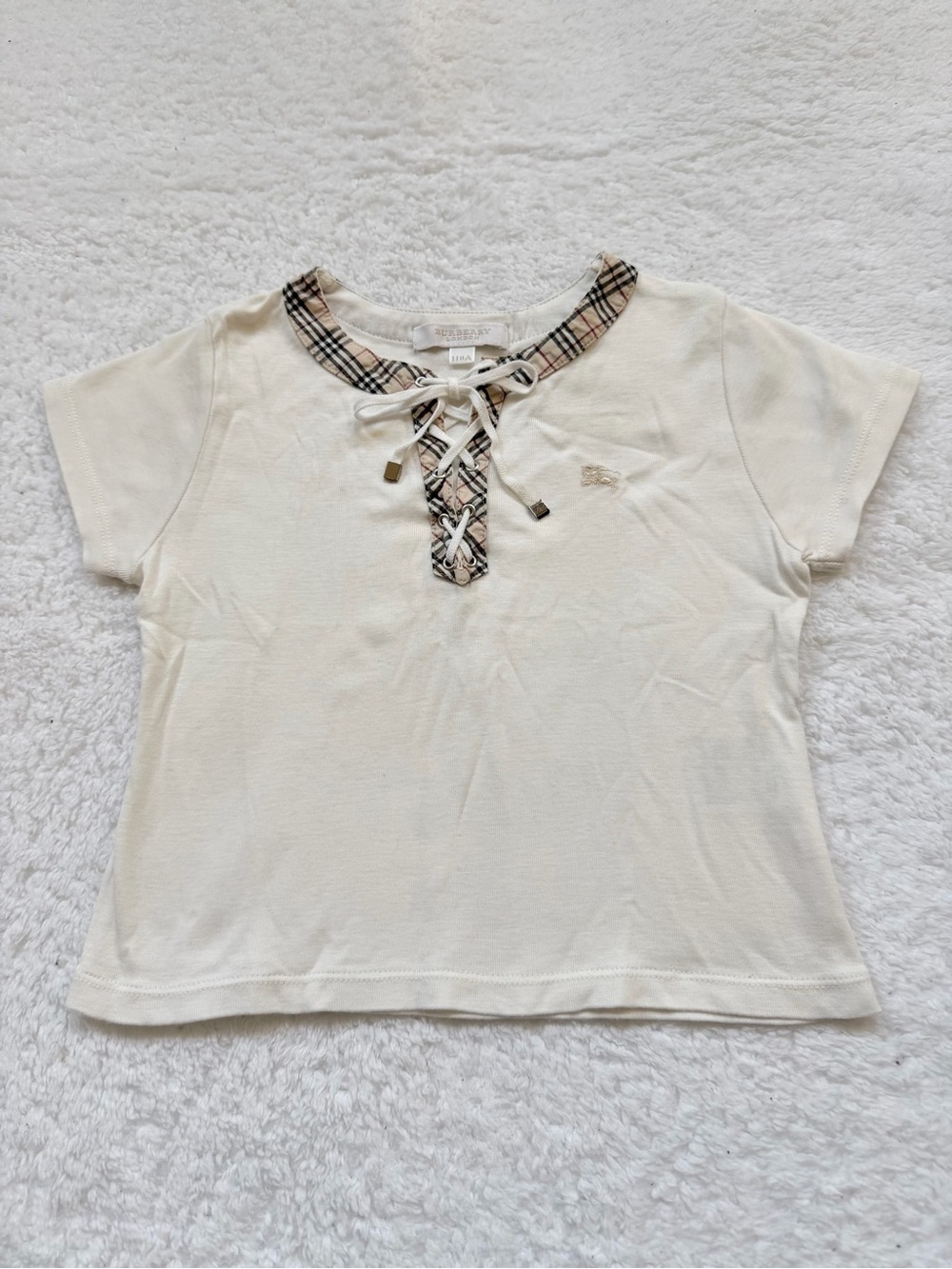 Burberry Toddler Girl 4T Nova Check Tops T Shirt Authentic Horse Cotton White